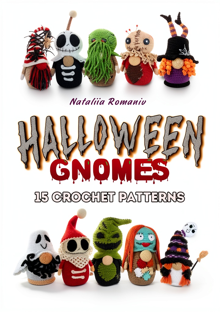 Crochet Gnomes Patterns book open on a tablet showing a detailed gnome design